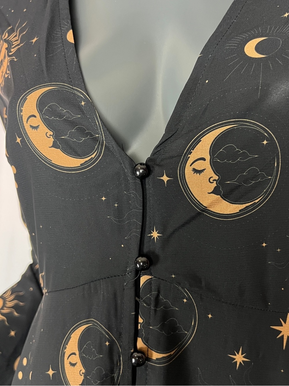 Killstar Black & Gold Celestial Orbit Bell Sleeve Dress - Picture 7 of 8